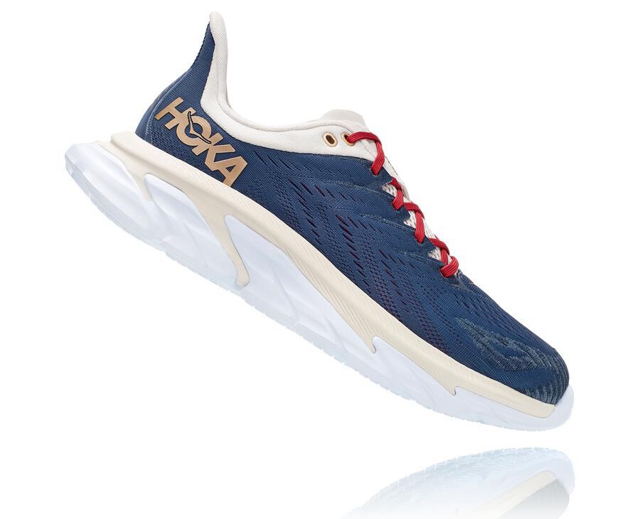 Hoka One One Mens Running Shoes - Clifton Edge - Blue/White - XLVU96170